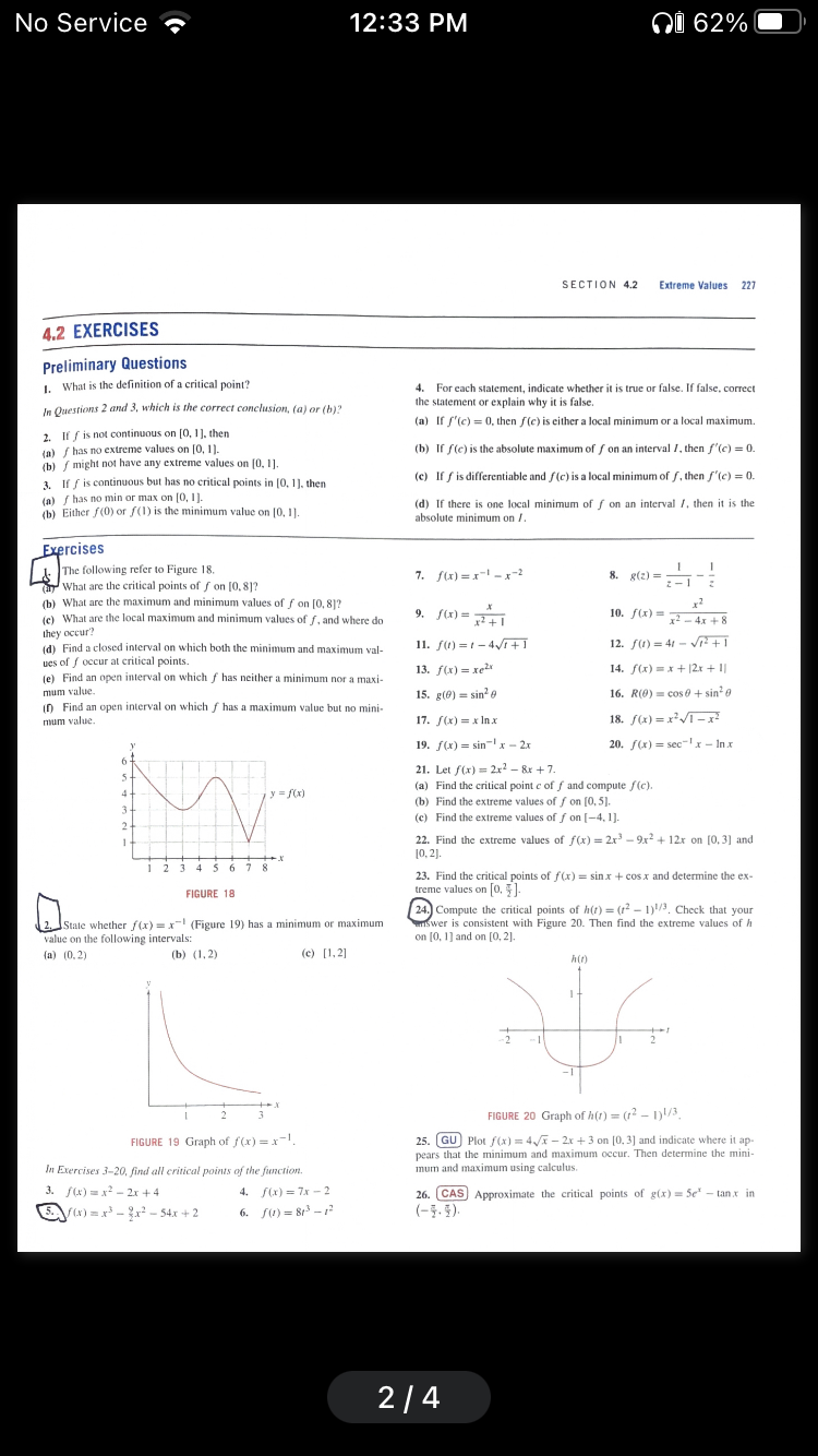 No Service 12:33 PM SECTION 4.2 and calculus, oj 620/0 e Values
