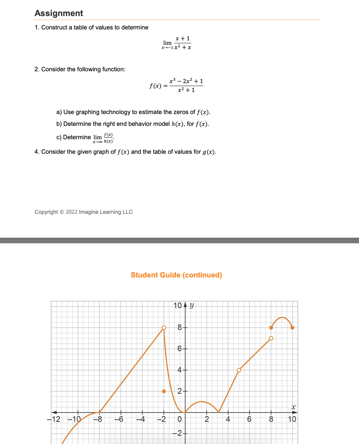 Assignment 1. Construct a table of values to determine 2. Consider