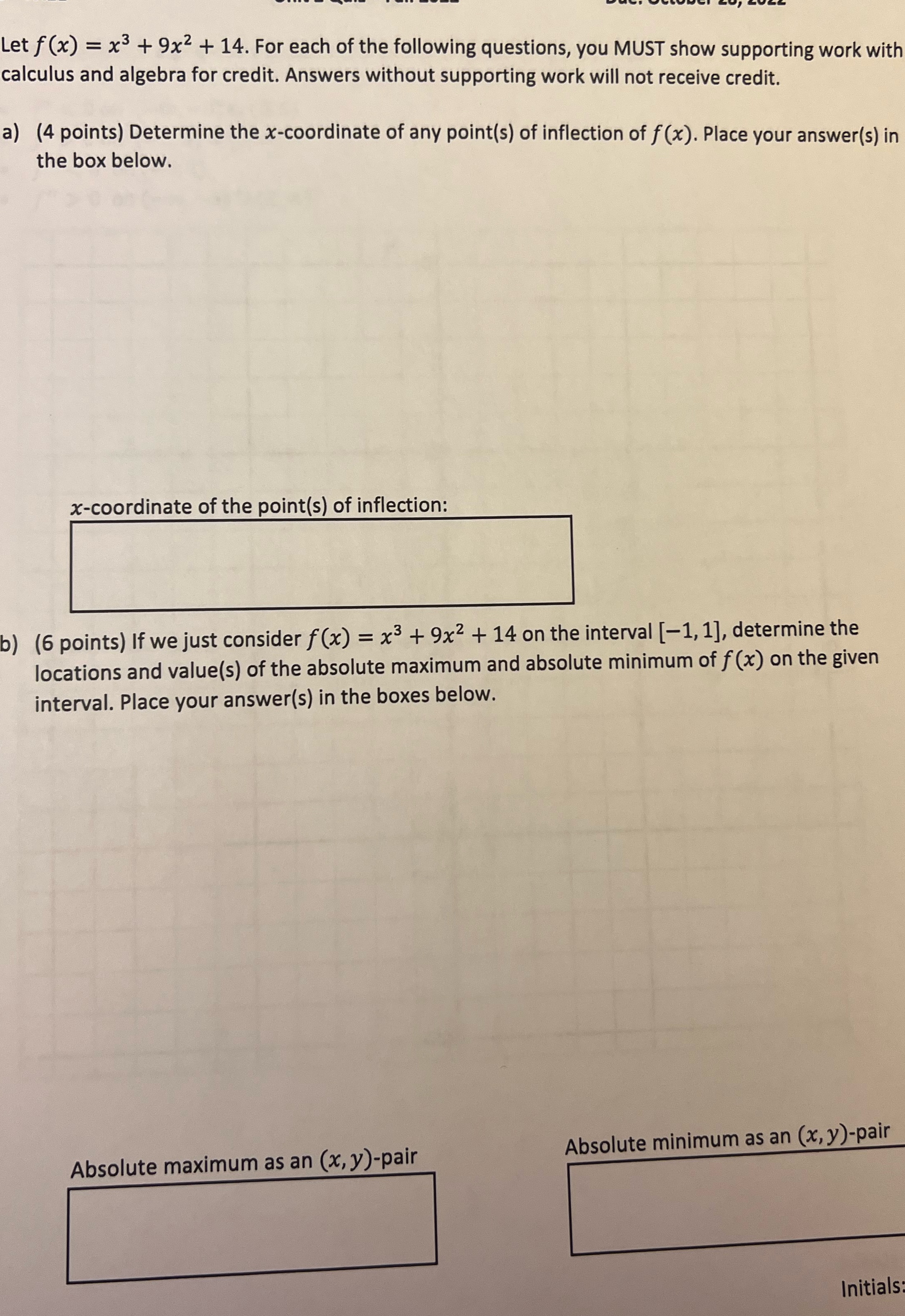  Let f(x) = x3 + 9x2 + 14. For each of