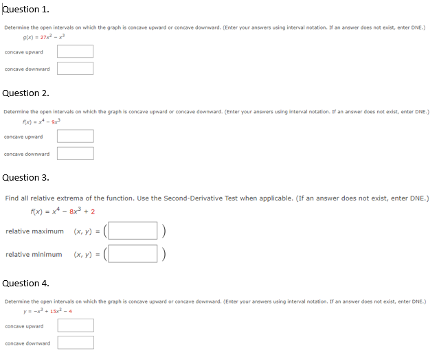 upward concave downward Question 2. Determine the open intervals on which the