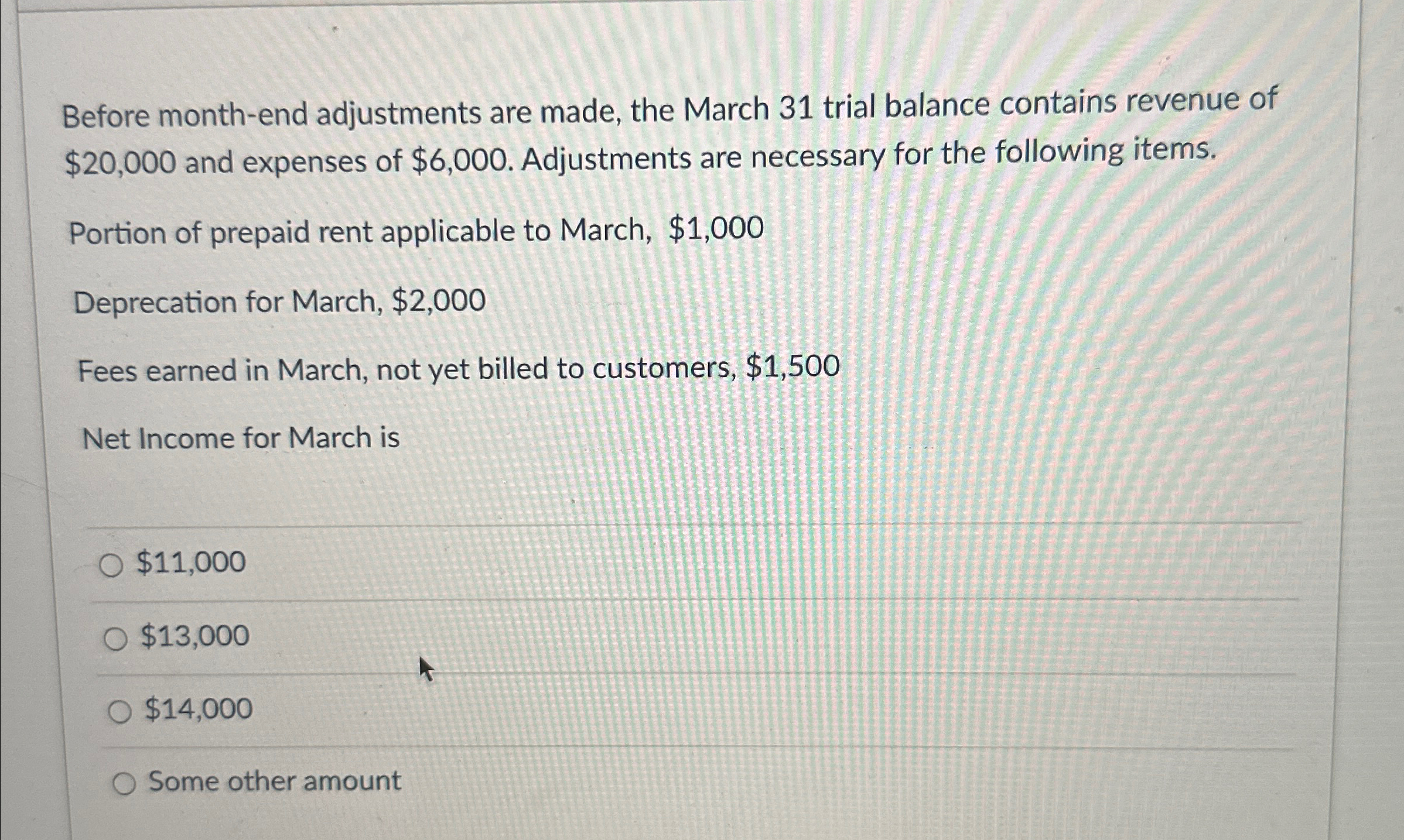 Before month-end adjustments are made, the March 31 trial balance contains