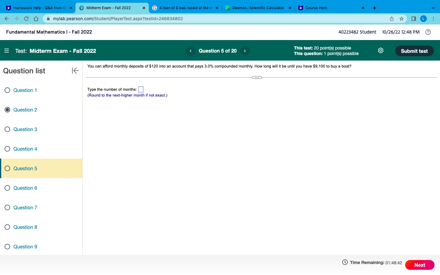 Mathematics I - Fall 2022 40223482 Student 10/26/22 12:47 PM (@ E