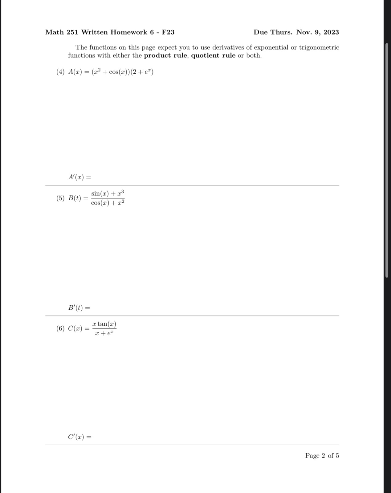  Help.. Math 251 Written Homework 6 - F23 Due Thurs. Nov.