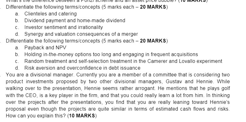  Differentiate the following terms/concepts (5 marks each - 20 MARKS) a.