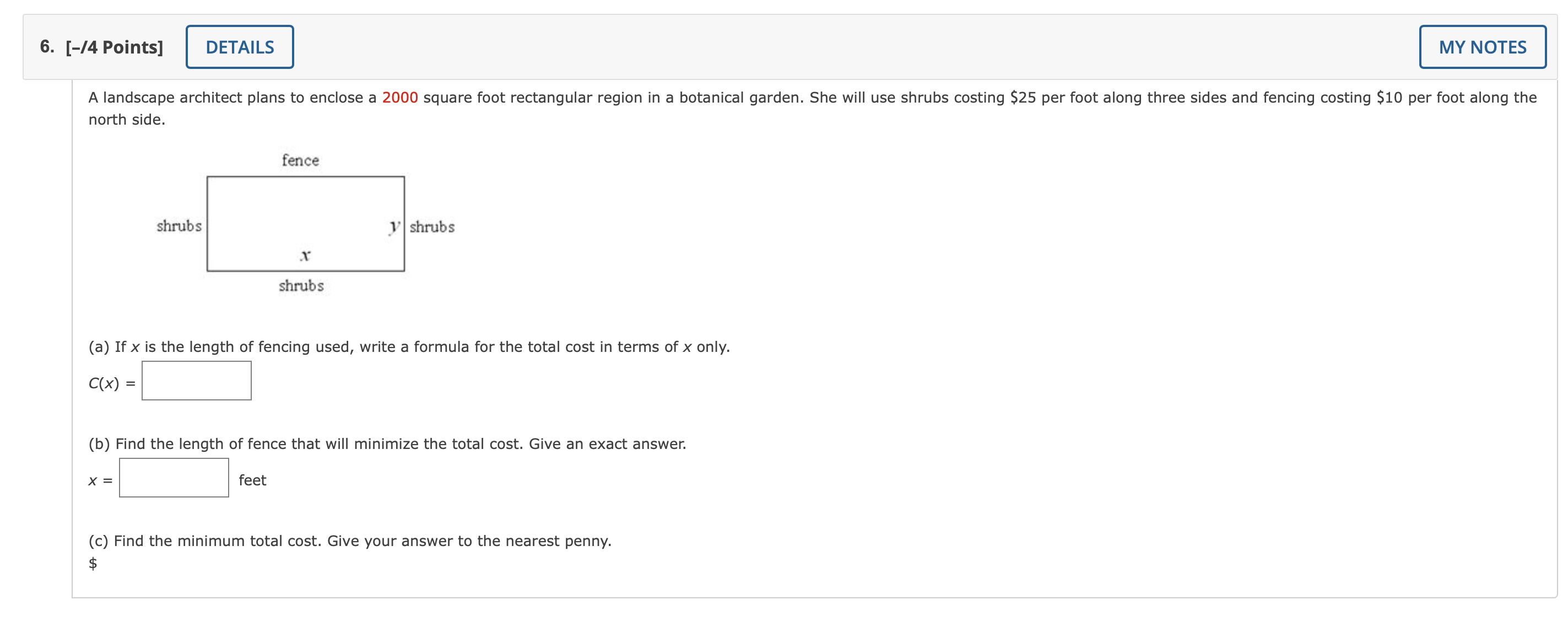  6. [-/4 Points] DETAILS MY NOTES A landscape architect plans to