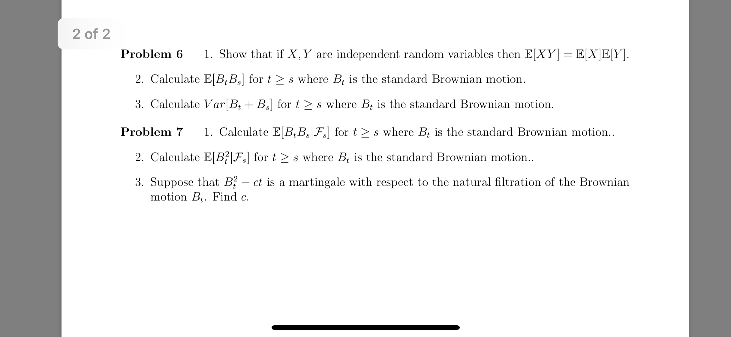Bt. Compute E [Xt], Var [X.], E [Xt|Fs], Var [X.|Fs] for s