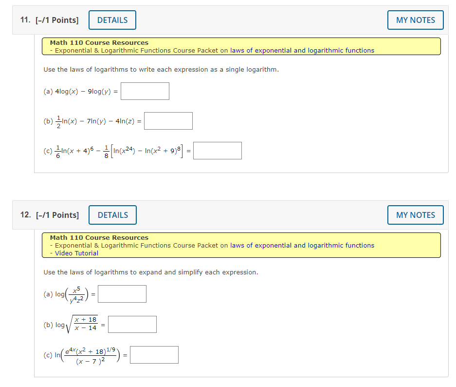 Exponential B; Logarithmic Functions Course Packet on laws of exponential and logarithmic