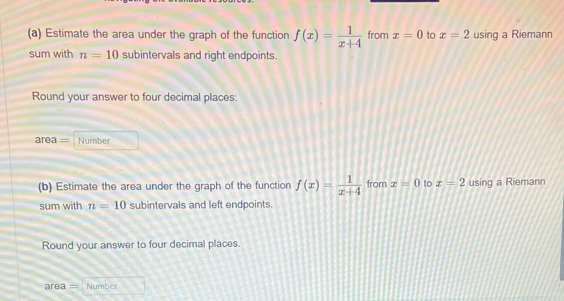 (a) = from x = 0 to x - 2 using a