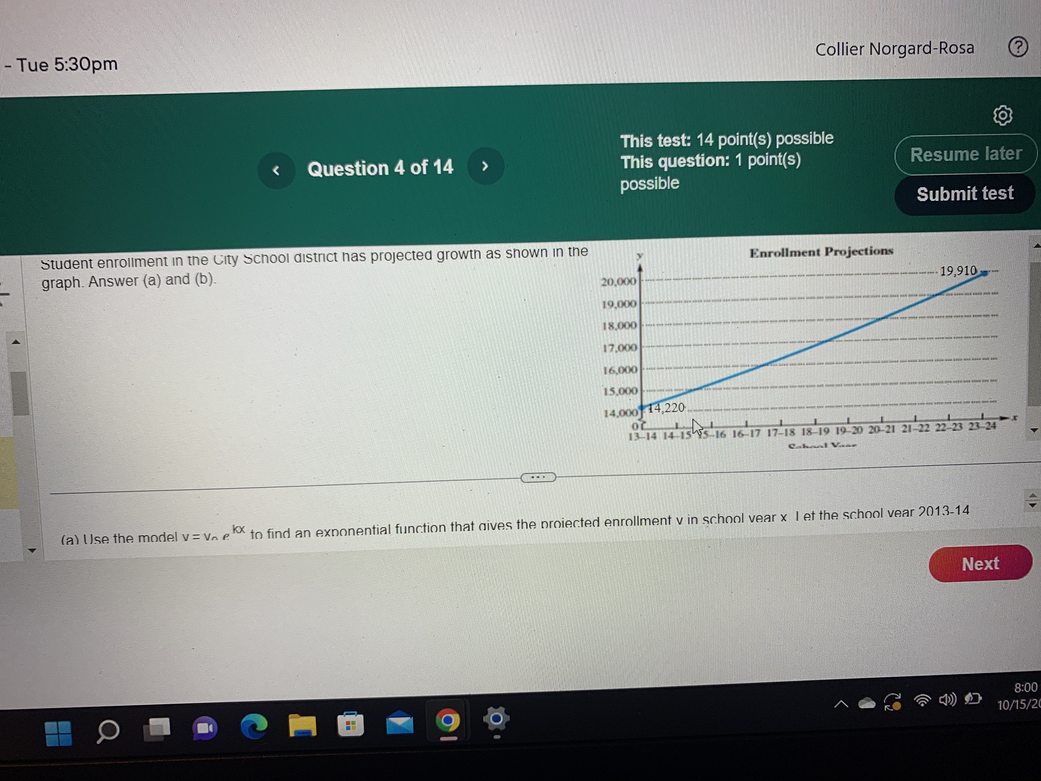 Let the school year 2013-14 correspond to x = 0, 2014-15 correspond
