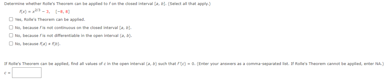 closed interval [a, b]. (Select all that apply.) f(x) = x23 -
