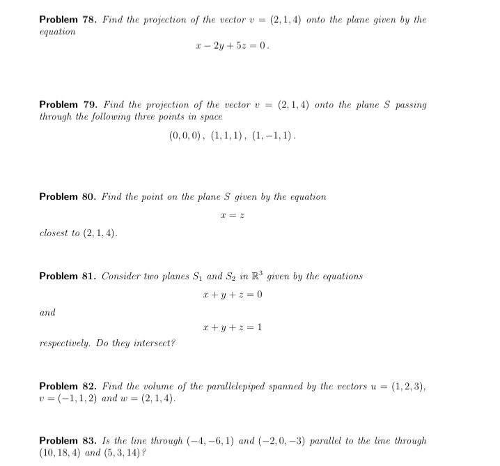 Problem 78. Find the projection of the vector v = (2,