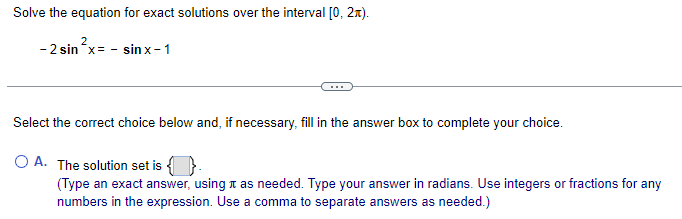 Solve the equation for exact solutions over the interval [0, 2x).