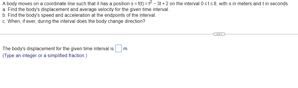 a position 5 : t): t2 3t + 2 on the interval