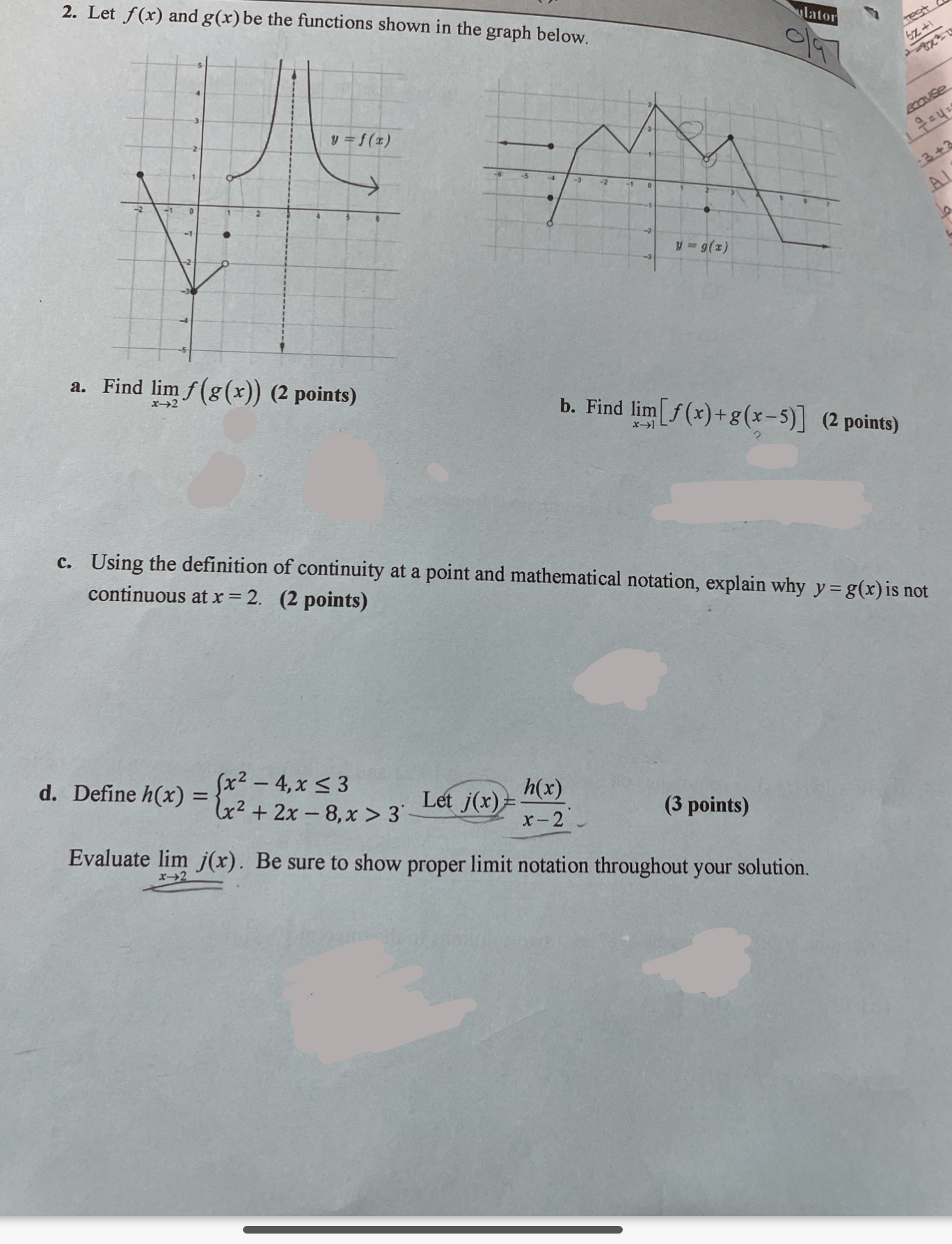 lator Test 2. Let f(x) and g(x) be the functions shown