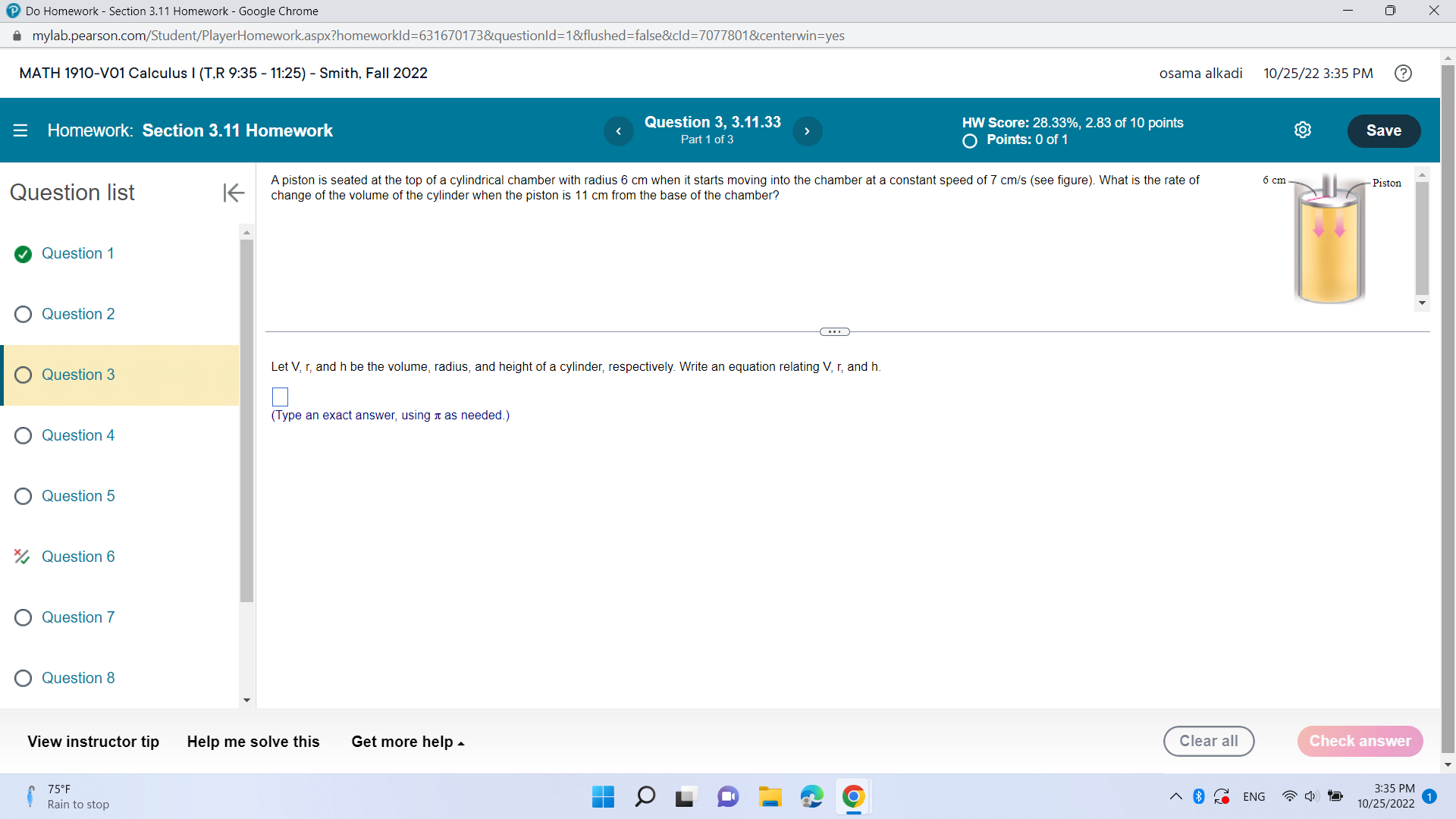 MATH 1910-V01 Calculus I (T.R 9:35 - 11:25) - Smith, Fall 2022