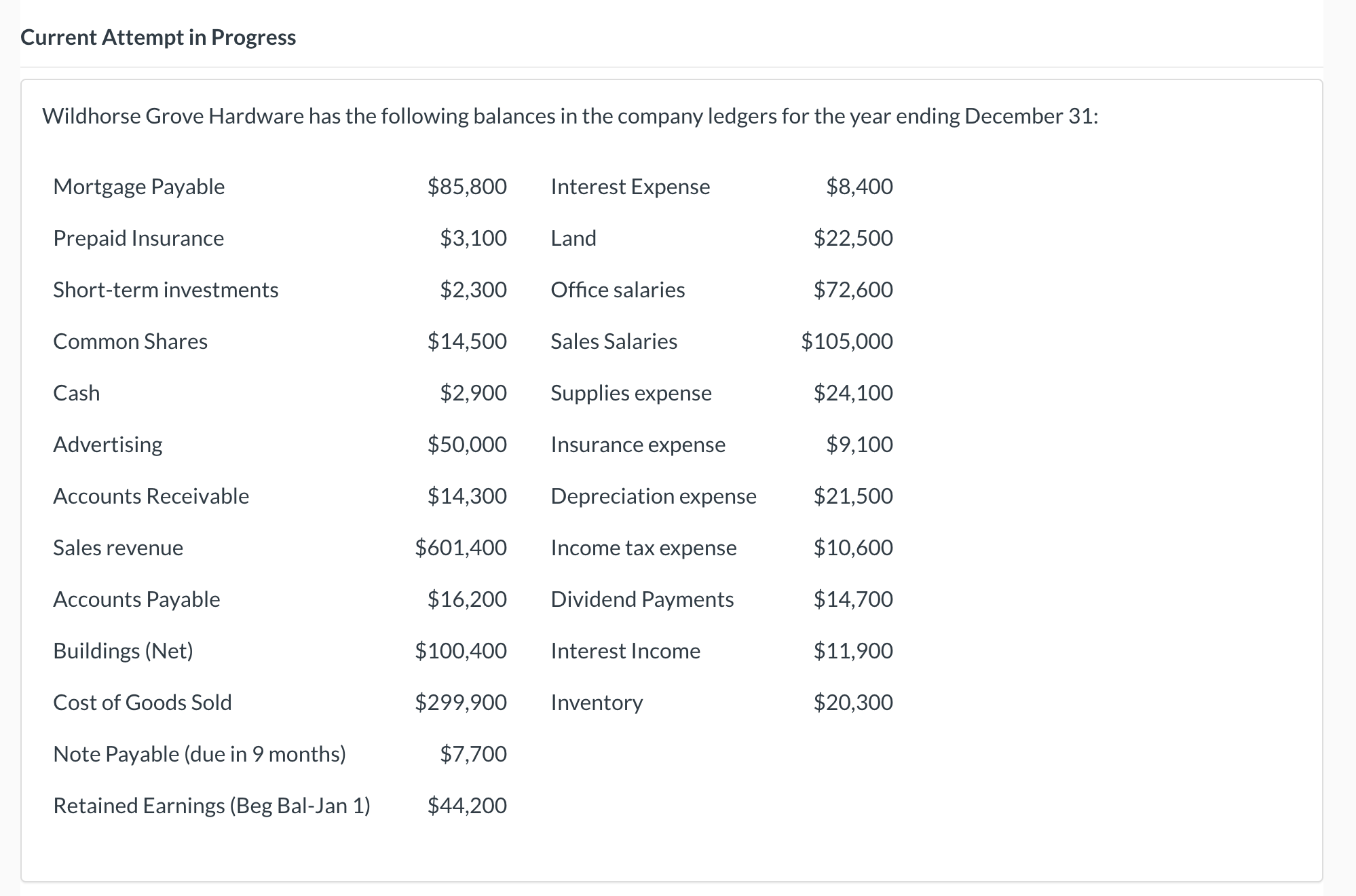 Current Attempt in Progress Crane Company has the following data:Compute cost