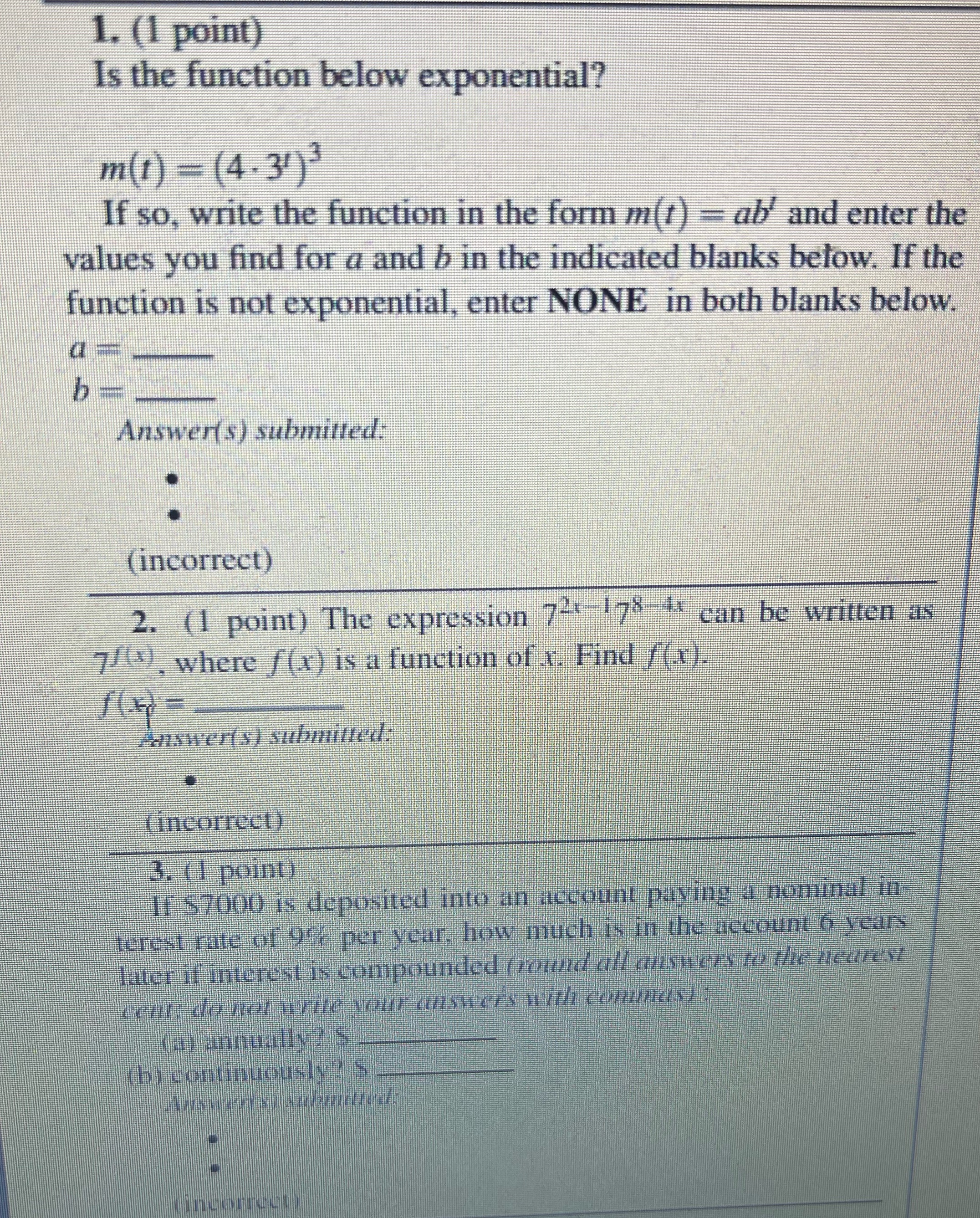 If so, write the function in the form m(1) = ab and