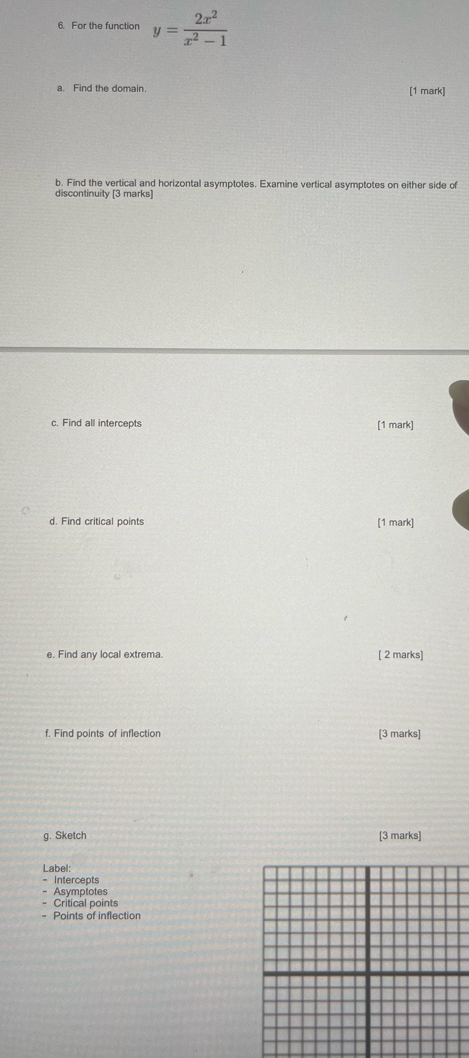 domain. [1 mark] b. Find the vertical and horizontal asymptotes. Examine vertical