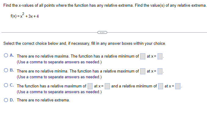  Find the x-values of all points where the function has any