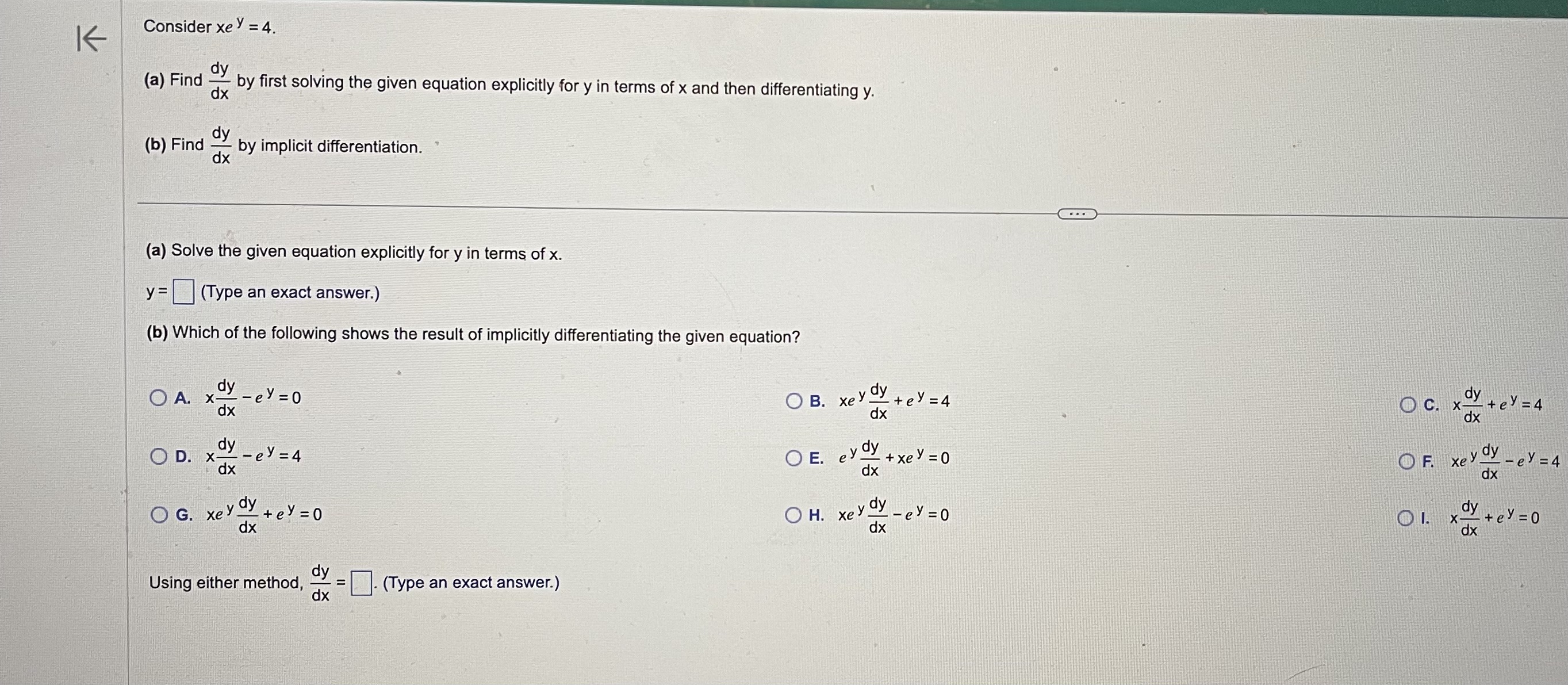 given equation explicitly for y in terms of x. y =(Type an