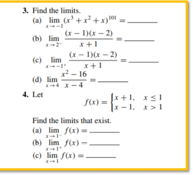 1. In each part, find the limit by inspection. (a) lim 7