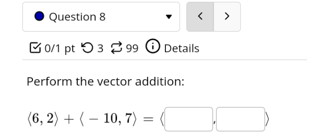 components of the addition of the two vectors u and v shown.