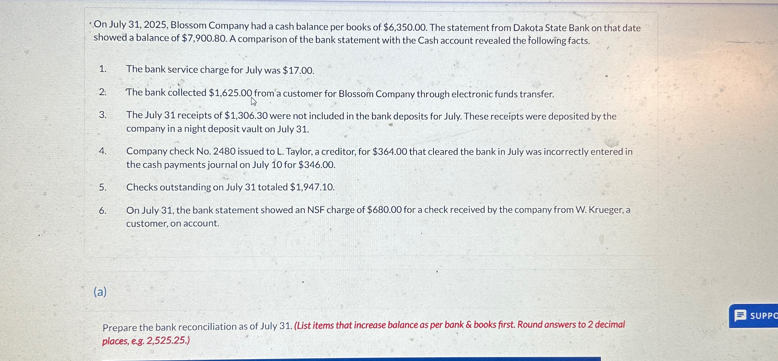 of $6,350.00. The statement from Dakota State Bank on that date showed
