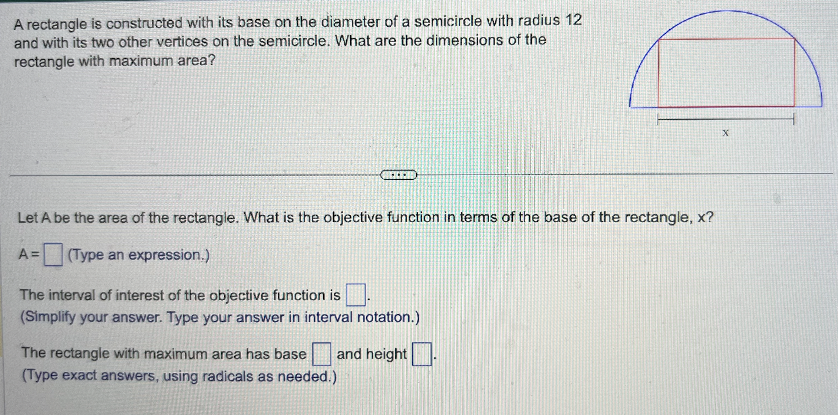  1. A rectangle is constructed with its base on the diameter