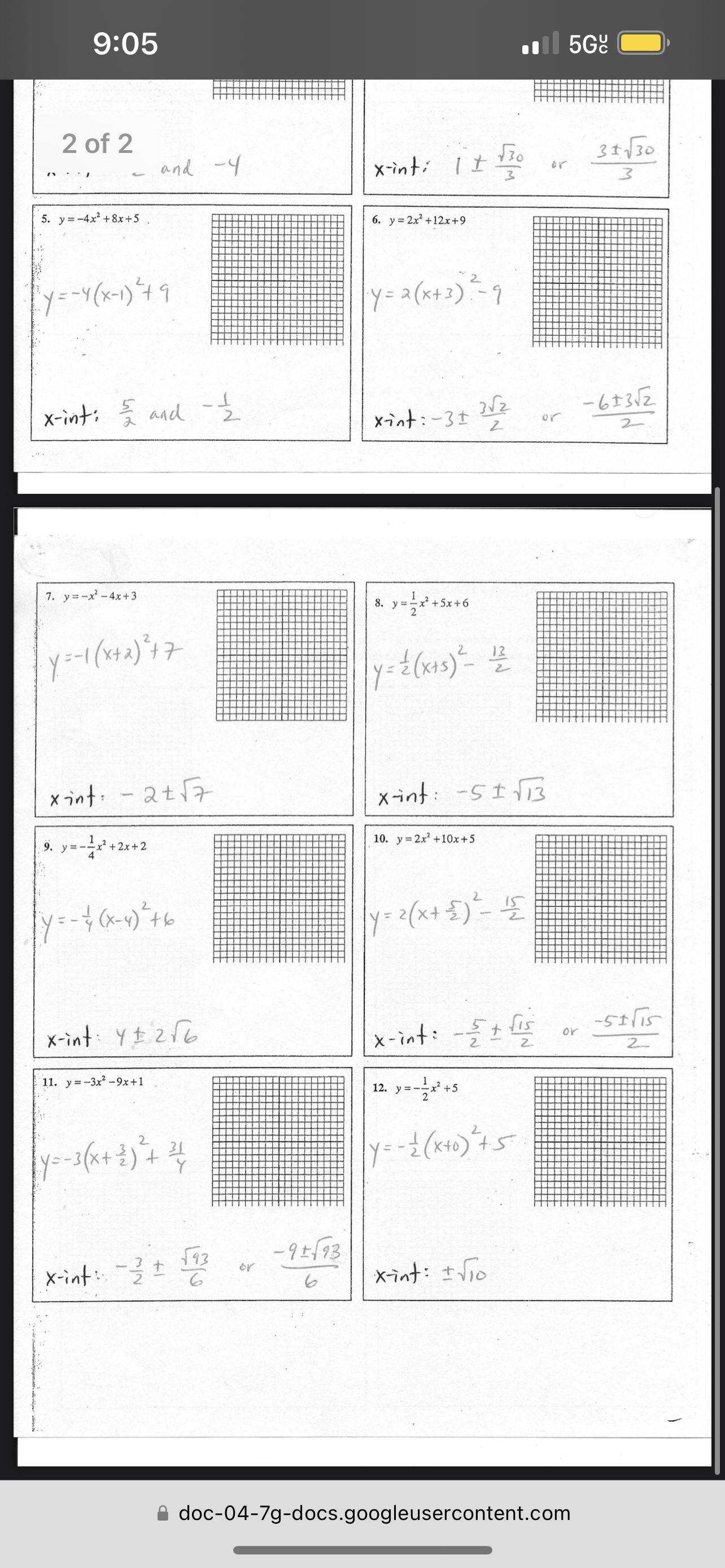 5G8 1 of 2 QUADRATIC EQUATIONS STANDARD FORM NAME Rewrite each quadratic