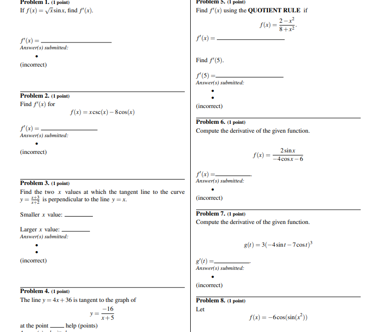 vxsinx, find f (x). Find f'(x) using the QUOTIENT RULE if f(x)