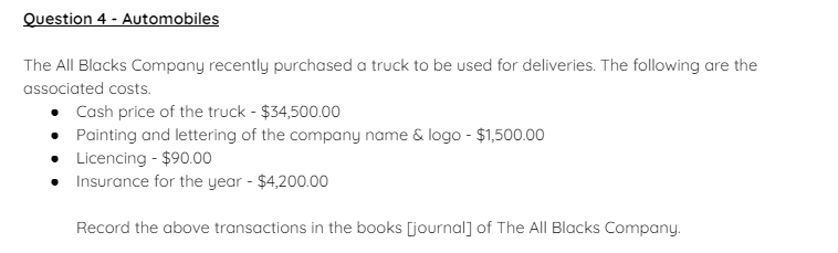to be used for deliveries. The following are the associated costs. Cash