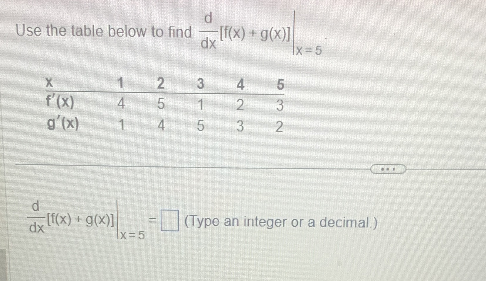  Use the table below to find [f(x) + g(x)] dx 1x