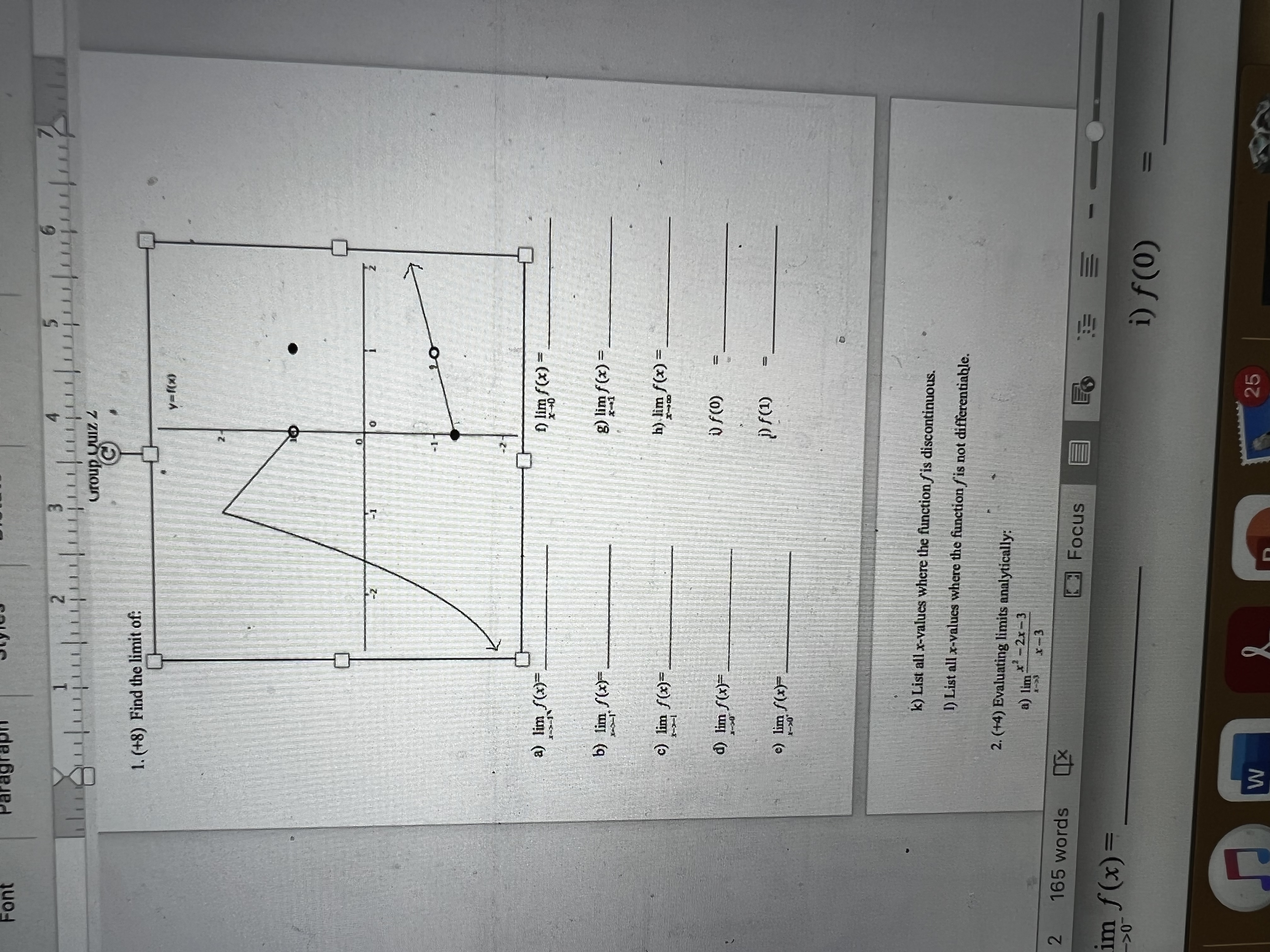  Solve the graph functions Font Paragraph Group Quiz Z C 1.