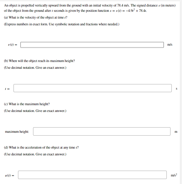 the object from the ground after / seconds is given by the