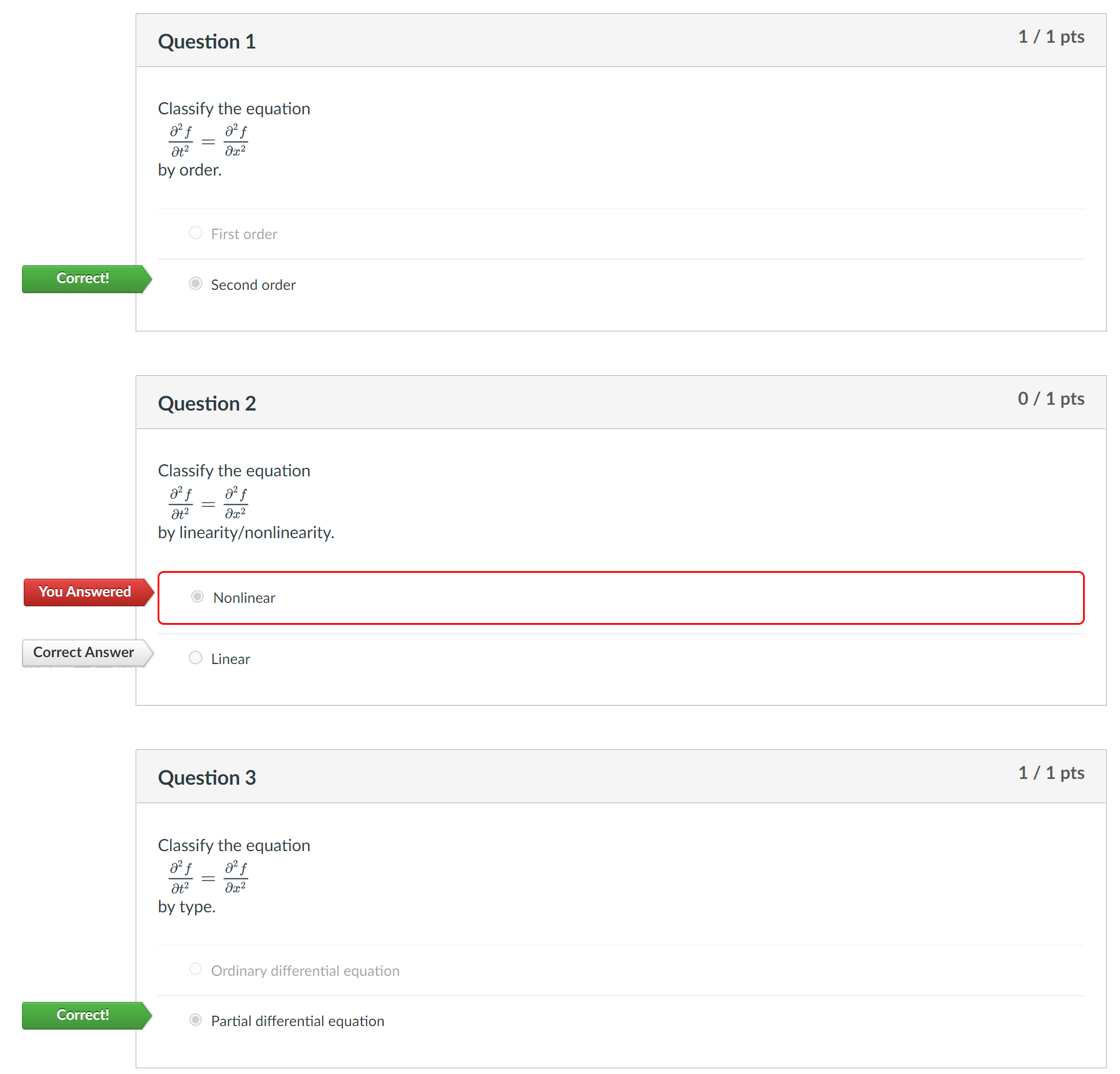 Question 1 1 / 1 pts Classify the equation 22 f