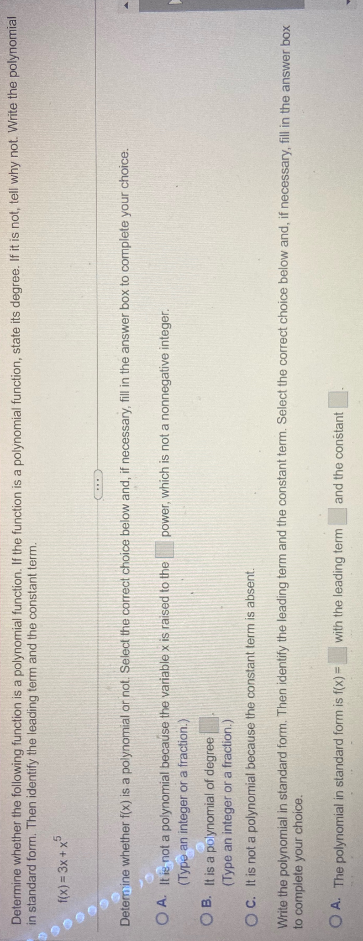 function is a polynomial function, state its degree. If it is not,