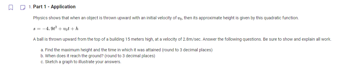 1rgt+ h A ball is thrown upward from the top of a