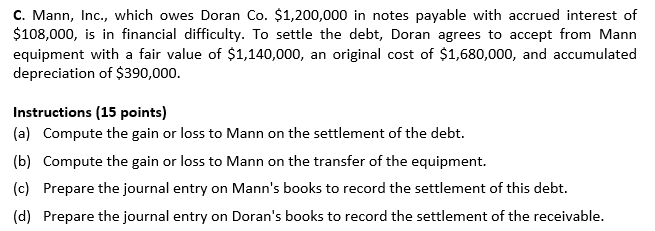 C. Mann, Inc., which owes Doran Co. $1,200,000 in notes payable