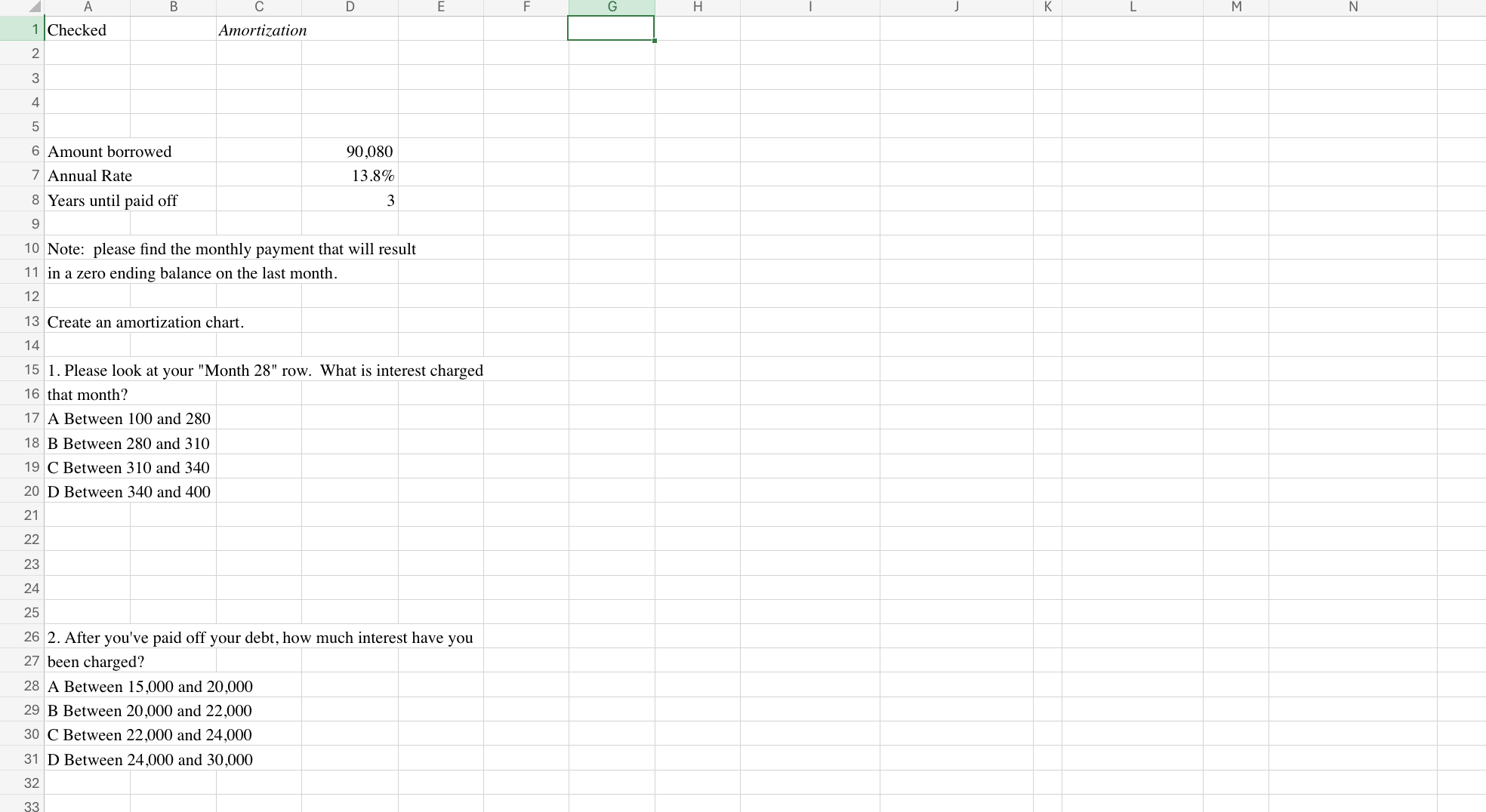 zero ending balance on the last month. Create an amortization chart. Please