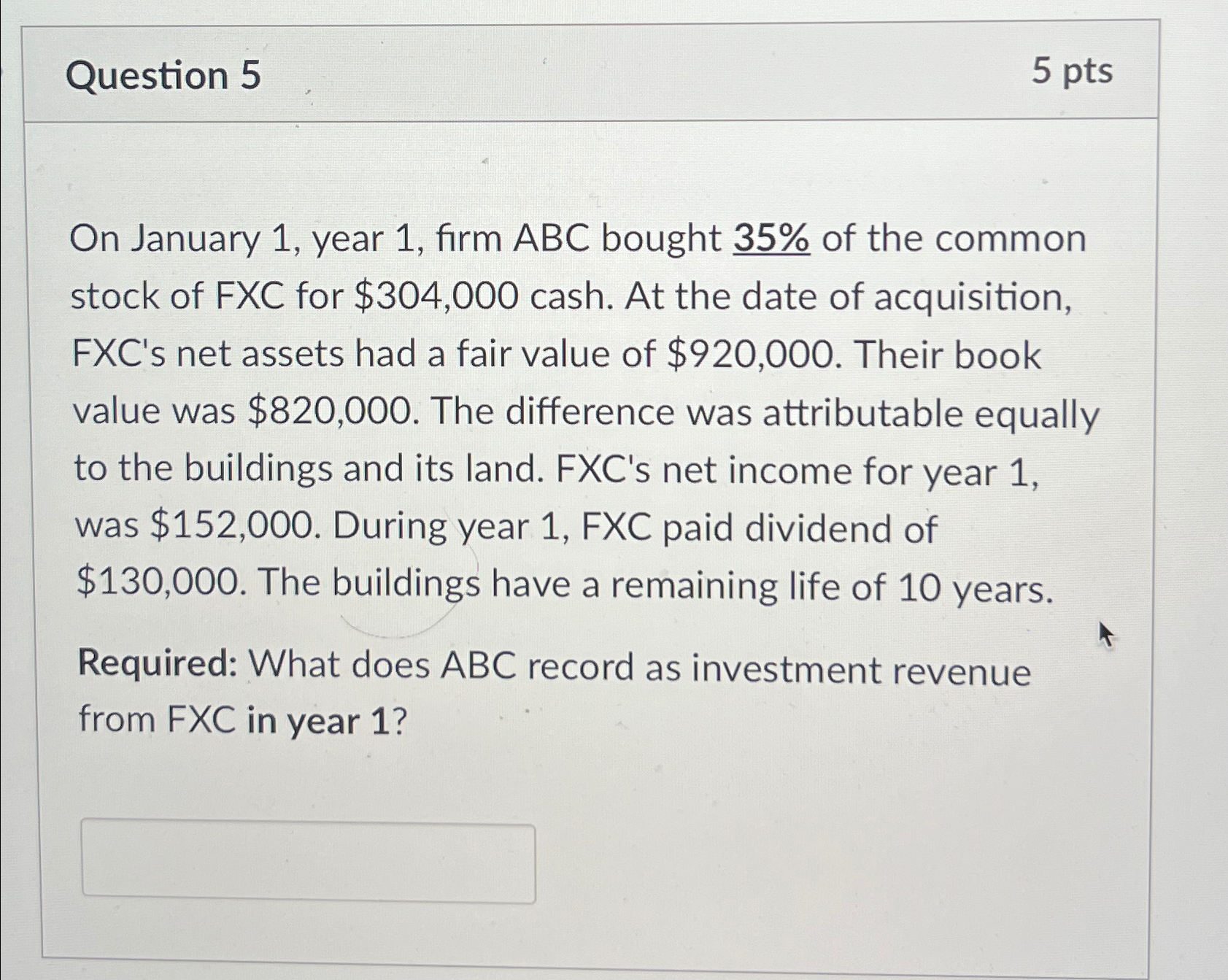 bought 35% of the common stock of FXC for $304,000 cash. At
