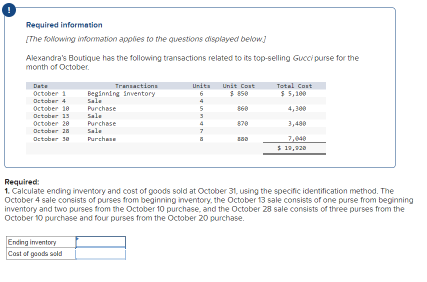 Please answer this ASAP! thank you Required information [The following information