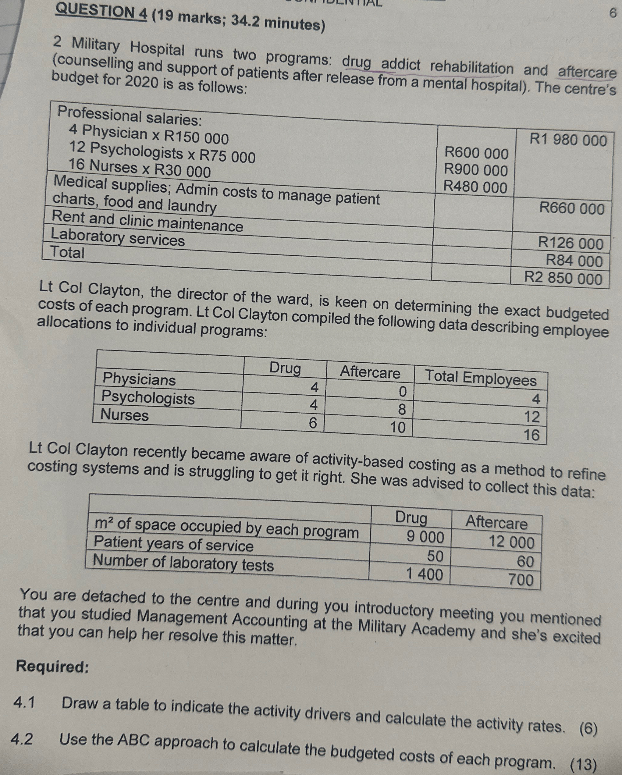 QUESTION 4(19 marks; 34.2 minutes) 2 Military Hospital runs two programs: