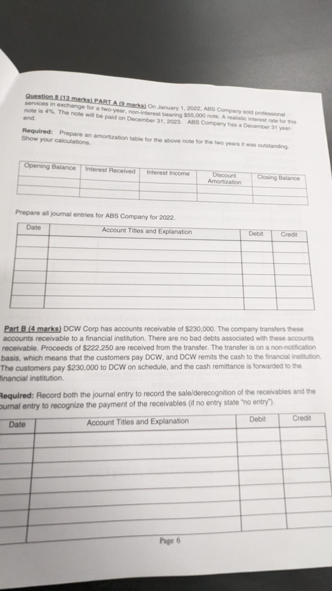  Question 8(13 marks) PART A (9 marks) On January 1,2022, ABS