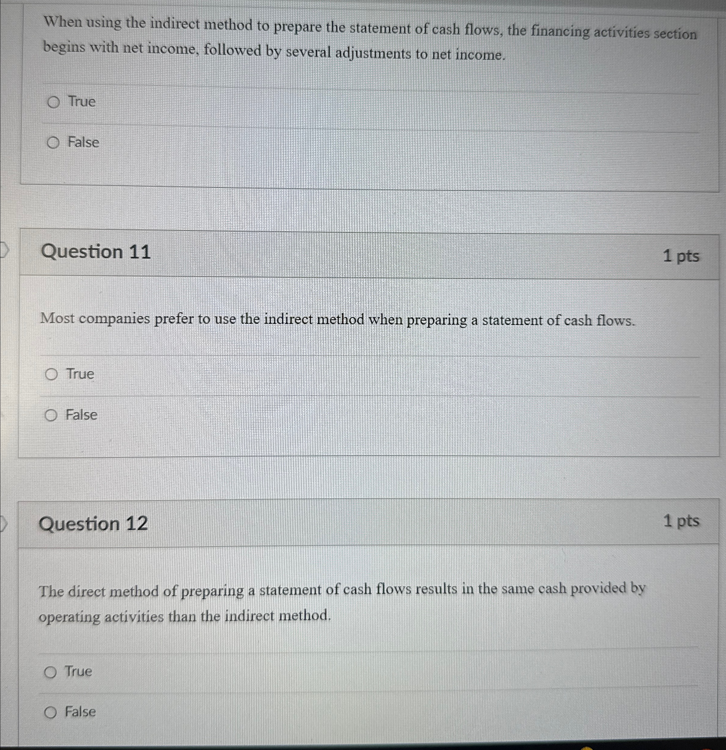 When using the indirect method to prepare the statement of cash