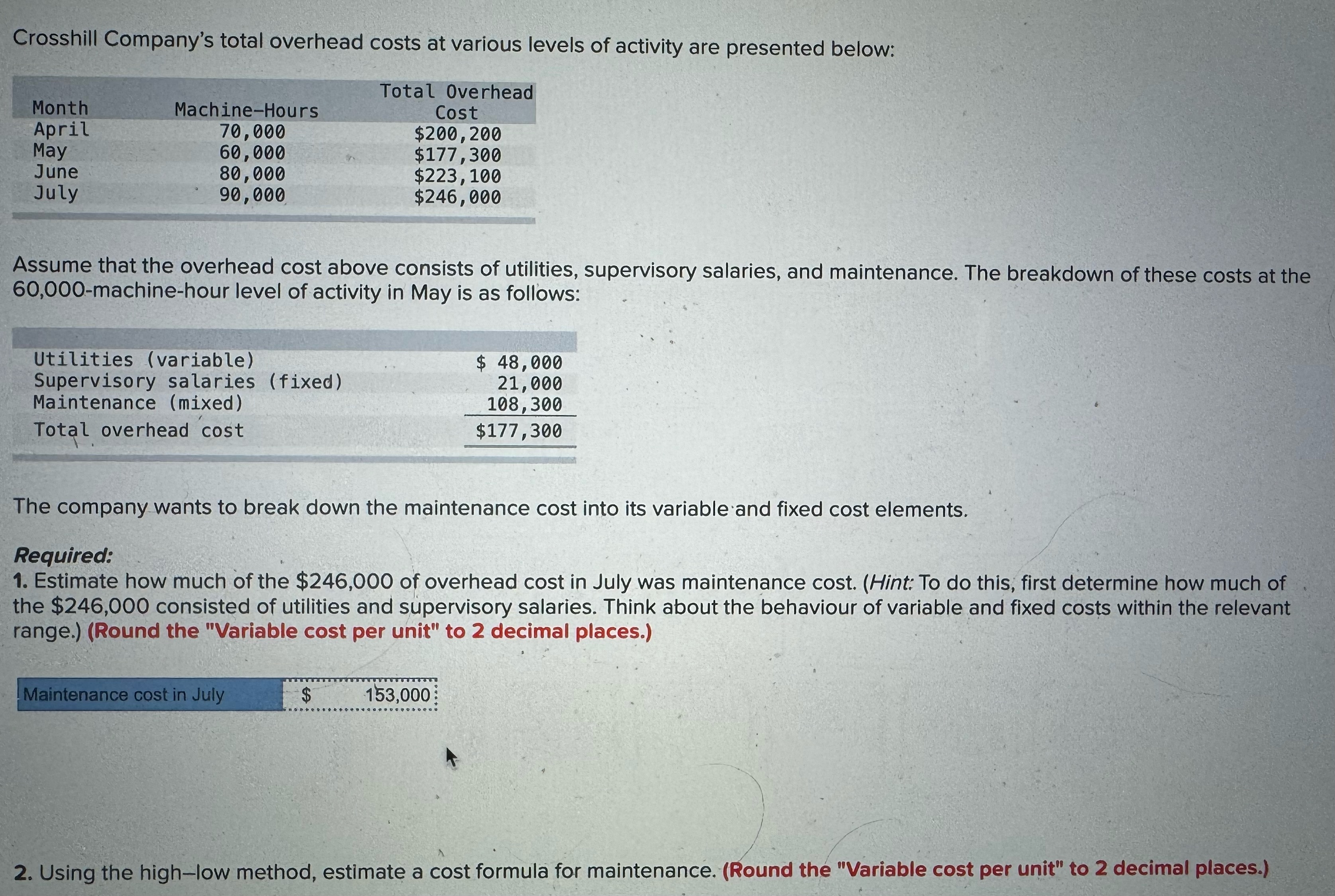 the "Variable cost per unit" to 2 decimal places.) 2 decimal places