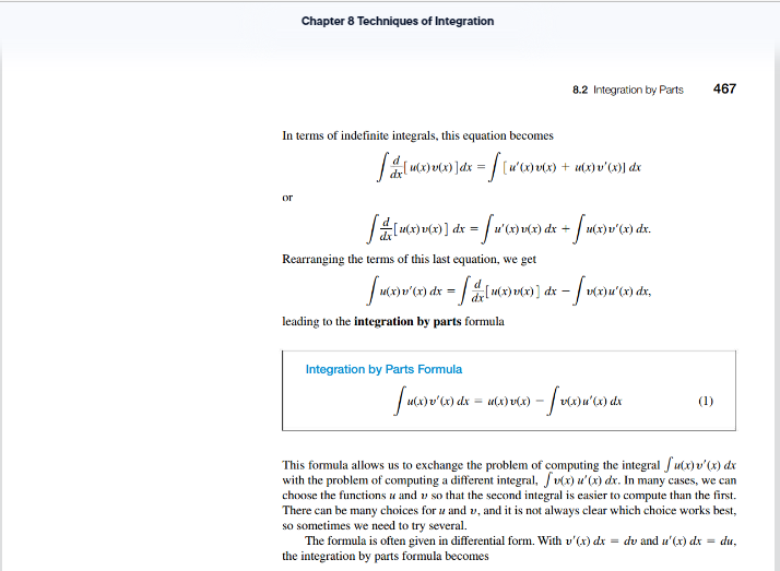 which function should be placed in the u position when doing integration