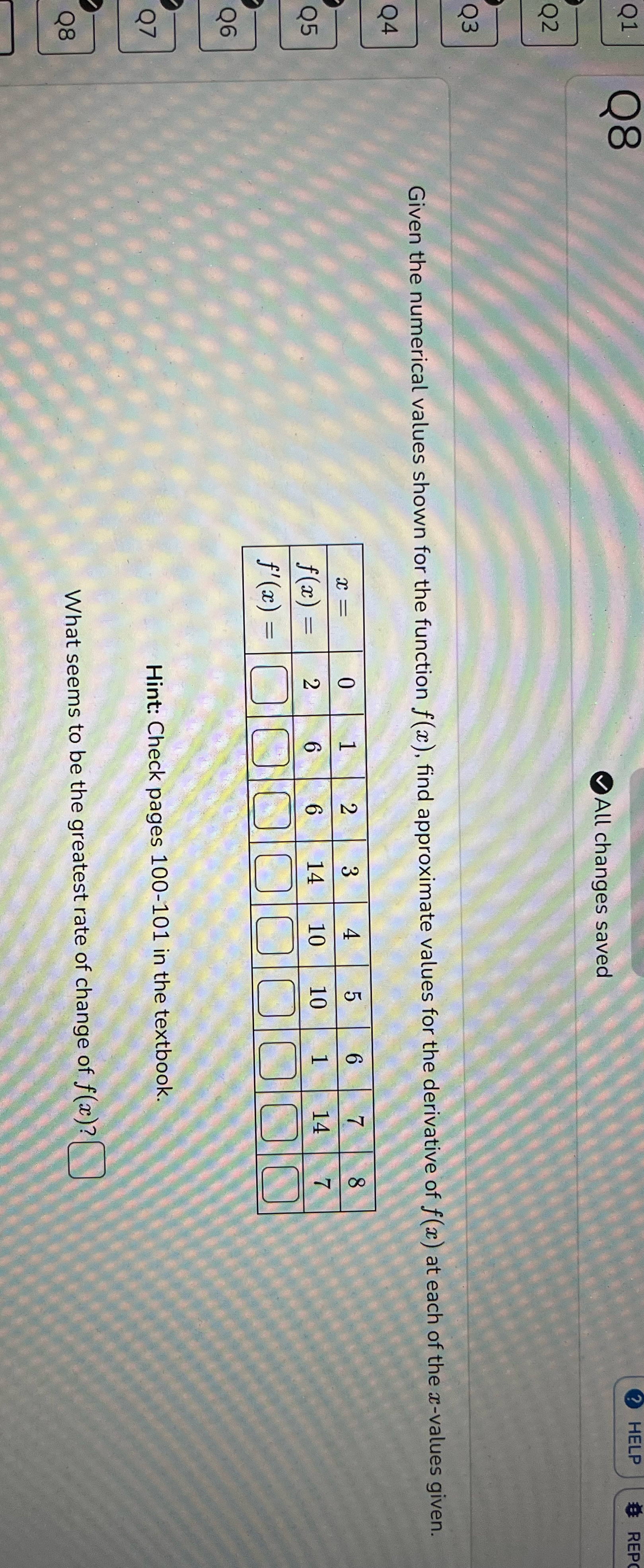 HELP REP All changes saved Q2 Q3 Given the numerical values