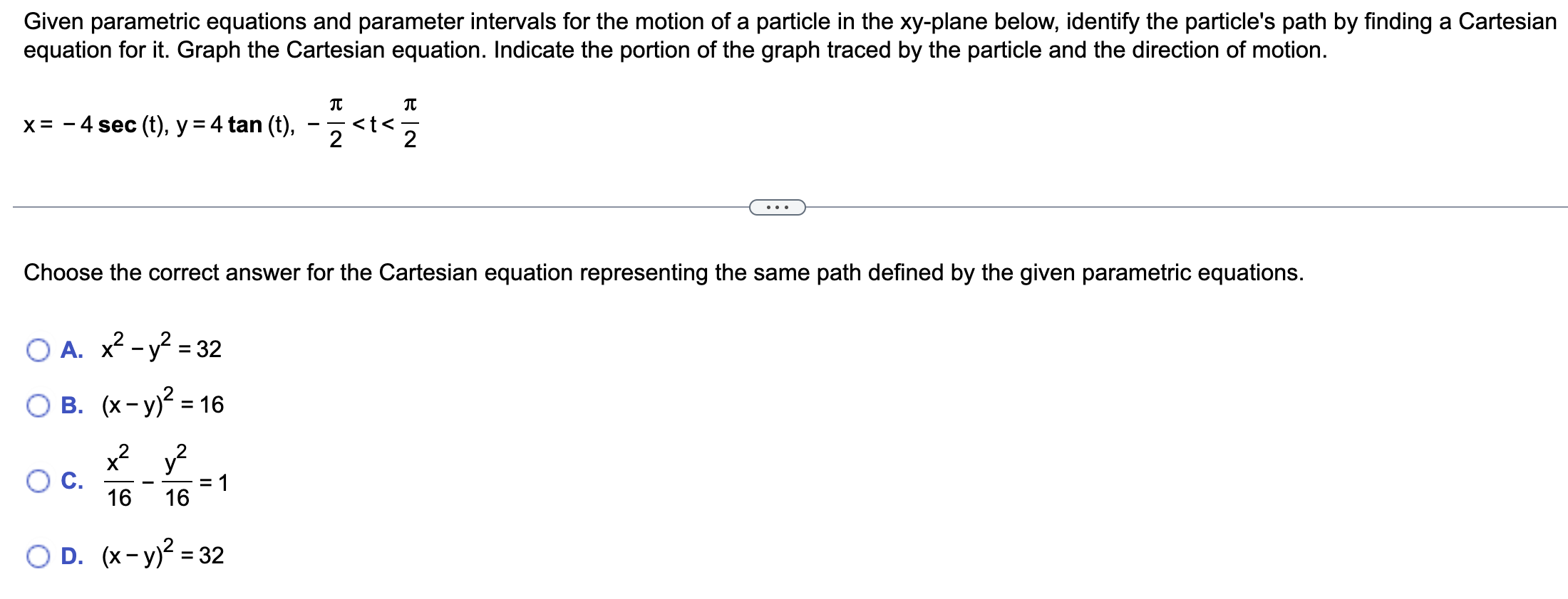 particle in the xy-plane below, identify the particle's path by finding a
