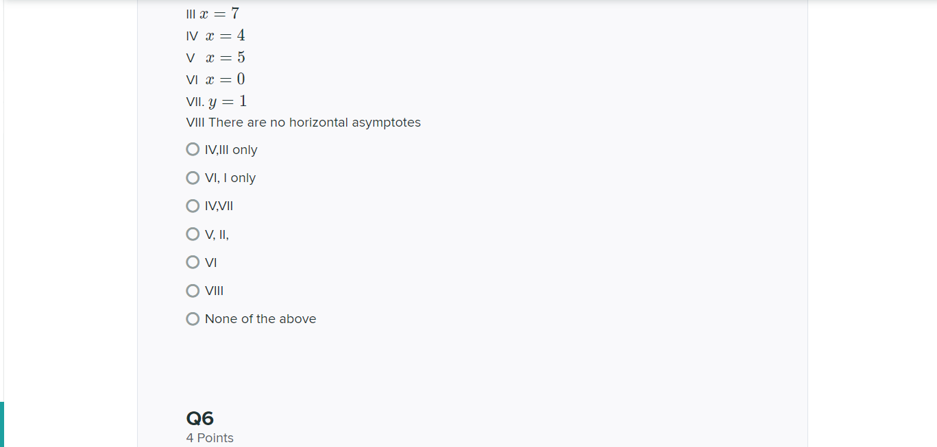 IV x= 4 Vr=5 VI x = 0 Vil. y = 1