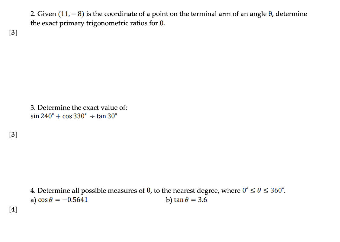 and horizontal components. [5] 1. Determine the exact values of the primary